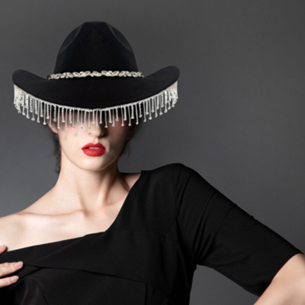 Rhinestone fringe cowgirl hat